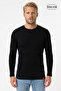 Men's Rocco O Neck Medium Thick Ribbed Stretch Long Sleeve Cotton T-Shirt Black