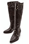 Statice Women's Brown Embossed Embroidered Pointed Toe Thick Heeled Below the Knee Cowboy Boots - 6