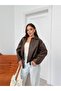New Season Faux Oversize Belt Detail Bomber Leather Jacket - 5