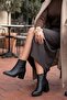 Asper Black Leather Heeled Daily Use Women's Boots - 6