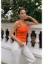Sleeveless Square Neck Tricot Women's Blouse with Lace Detail - 2