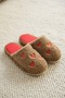 Women's Brown Heart Embroidered Plush House Slippers 3 cm Byndfkb02 - 8