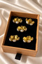 5-Piece Flower Figured Pearl and Antique Framed Metal Button - 2