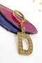 Gold Colored Shiny Stone Letter D Keychain, Gift Letter Keychainj - 5