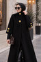 Angora Fox Coat with Sleeve Tip Knitwear Detail Tsd250246 Black - 2
