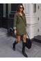 Women's Khaki Hooded Elastic Waist Foldable Sleeve Lined Trench Coat - 5