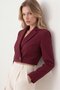 Burgundy Women's Regular Fit Double-Breasted Woven Crop Blazer Jacket - Stylish & Sporty - 3