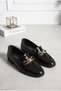 Gold Ribbon Buckle Loafer Shoes