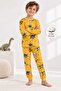 Boy's 100% Cotton Yellow Dinosaur Patterned Pajama Set - 4