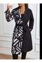 White Geometric Patterned Belted Trench Coat - 2