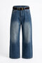 Premium Belted Flare Jean- Dark Blue