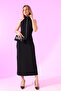 Women's Black High-Neck Pearl Buttoned Draped Backless Long Evening Dress