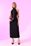 Women's Black High-Neck Pearl Buttoned Draped Backless Long Evening Dress - 3