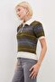 Striped Half Button Polo Collar Short Sleeve Knit Sweater - 6