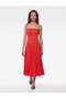 Slim Fit Cotton Tie-Up Ruffle Strap Midi Poplin Dress