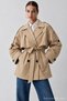 Women's Lined Beige Belted Short Trench Jacket-L-00201967