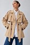 Women's Lined Beige Belted Short Trench Jacket-L-00201967 - 4
