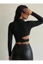 Asymmetrical Low-Cut Chest and Side Cut-Out Windows with Detailed Cut-Out Windows, Long-Sleeved Crop Top. - 5