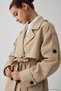 Women's Lined Beige Belted Short Trench Jacket-L-00201967 - 2