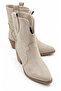 Evelyn Women's Suede Beige Pointed Toe Thick Heeled Pull-On Ankle Length Cowboy Boots