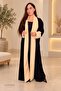 Black Beige Lapel Contrast Panel Nida Abaya Maxi Dress - 2