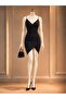 Slit Detailed V-Neck Strap Mini Dress 581814 Black - 3