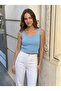 Sleeveless Strappy Square Neck Terry Knitted Women's Blouse