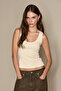 Videta Women's Soft and Flexible Fabric Organic Cotton Hollow Collar Beige Undershirt - 3