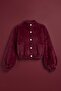 Women's Pearl Buttoned Crew Neck Balloon Sleeve Soft Bearded Cardigan