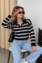 Women's Soft Textured Polo Collar Striped Sweater - 3