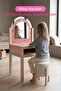 Wooden Makeup Table and Round Pouf Set for Children - 7