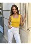 Sleeveless Strappy Square Neck Terry Knitted Women's Blouse - 2