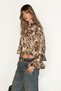 Aurelis Women's Brown Blouse with Ruffles on Sleeves and Hem, Chiffon Patterned - 3