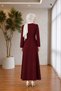 Hijab Dress with Pearl Detail on the Sleeve, Burgundy Hijab Dress, Burgundy Dress - 6