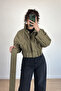 Women's Khaki Stand Collar Belted Short Jacket Regular Fit - 4