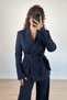 Women's Navy Blue Belted Detailed Blazer Jacket Long Sleeve - 2