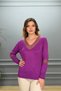 Women's purple v-neck collar glittery Stretch Fabric comfortable fit fine knitwear blouse - 5