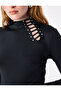 Slim Fit Metal Accessory Window Detail High Neck Long Sleeve T-Shirt - 5