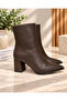 Pointed Toe Thick Heel Side Zipper Brown Color Daily Comfortable Heeled Boots - 3
