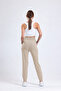 Women's Beige Two-Thread Combed Cotton Embroidered Corded Regular Waist Jogger Sweatpants / School Sweatpants - 5