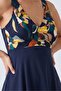 Women's Navy Blue Patterned One-Piece Swimsuit with Top Detail and Skirt - 2