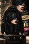 Oversize Printed Unisex 3 Thread Hooded Sweatshirt Black