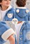 Boy's Hooded Blue Thick Denim Coat - 6