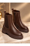 Women's Brown Chelsea Boots Thick Soled Zippered Winter Casual Stylish Boots 77
