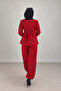 Waist Detailed Blazer Jacket and Trousers Two-Piece Set in Red - 3