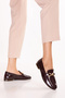 Women's Black Genuine Leather Loafer Shoes with Metal Accessories Hl.33201 Burgundy Patent Leather - 2