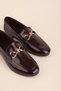 Women's Black Genuine Leather Loafer Shoes with Metal Accessories Hl.33201 Burgundy Patent Leather - 6