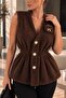 Elastic Waist Buttoned Beard Knitwear Women's Vest - 5