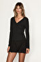 Aigete Women's Buttoned V-Neck Long Sleeve Black Blouse - 3