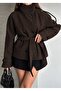 Women's Mock Neck Belted Short Lined Melton Coat - 4